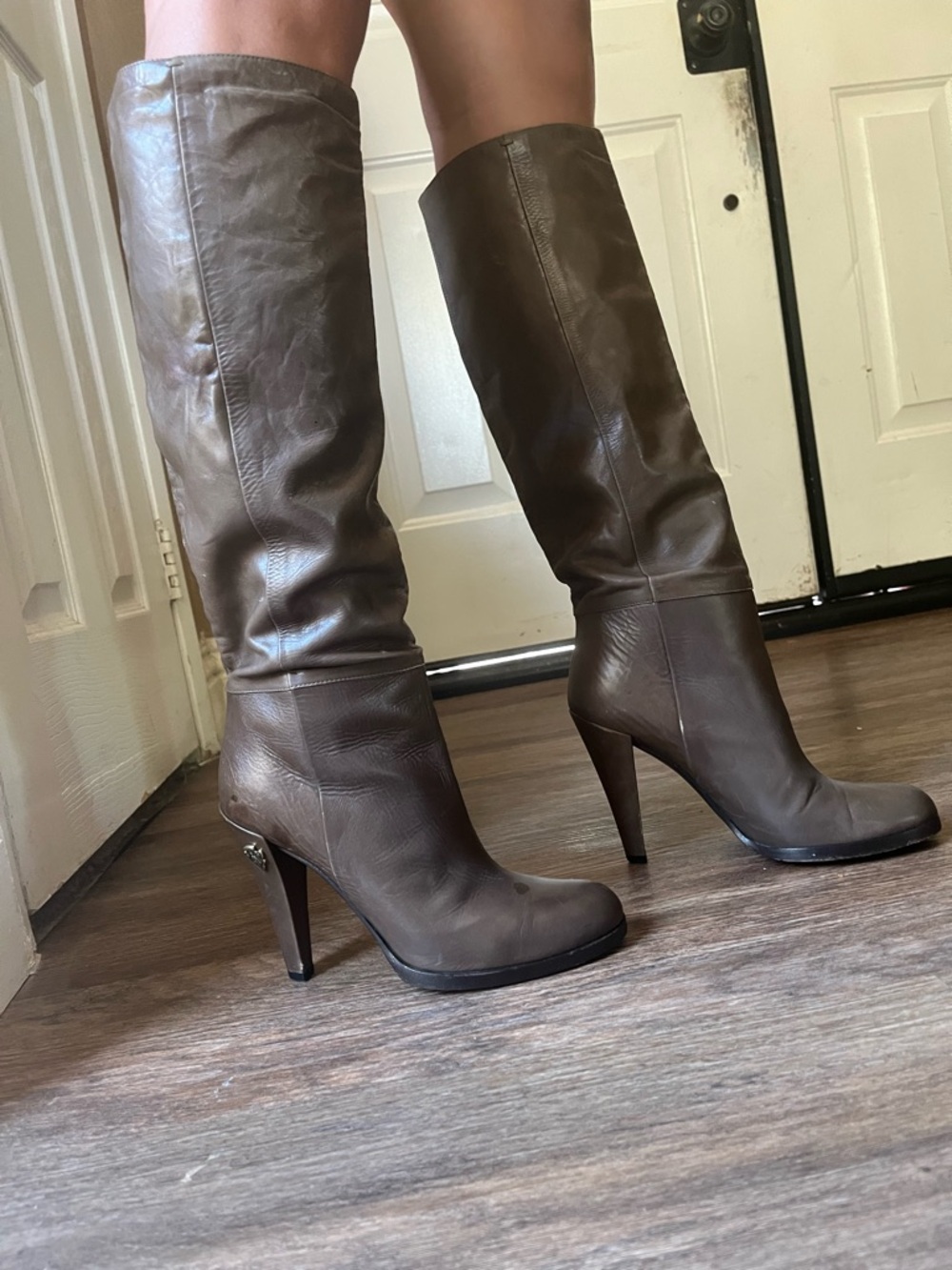 Gucci Brown Leather Knee-High Stiletto Boots